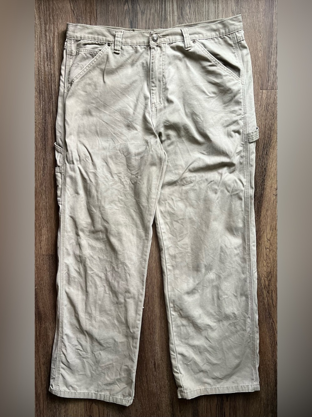 Milltown Carpenter Work Pants Relaxed Fit 100% Cotton Beige 38x32